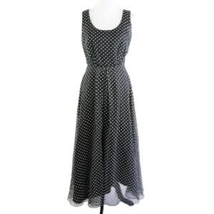 Vintage 1970s Jack Bryan Black and White Polka Dot Chiffon Dress Medium